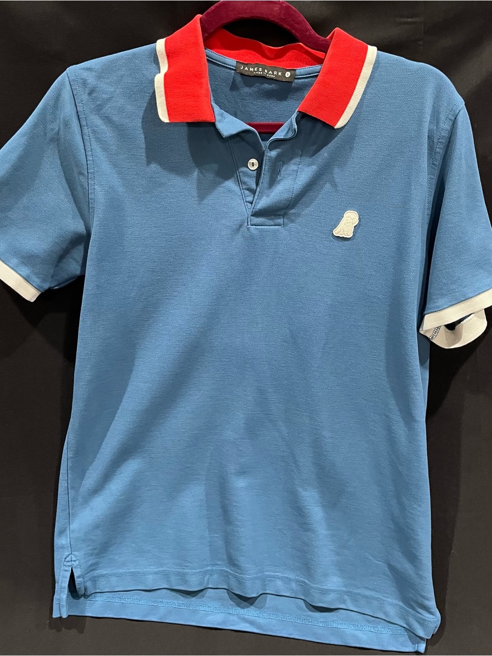 James Bark Blue Polo Shirt with Red Collar